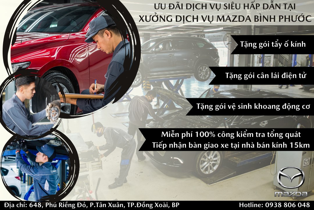 ƯU ĐÃI DÀNH CHO CÁC XE BẢO DƯỠNG VÀ SỬA CHỬA ĐỒNG SƠN THƯƠNG HIỆU MAZDA TẠI XƯỞNG BÌNH PHƯỚC