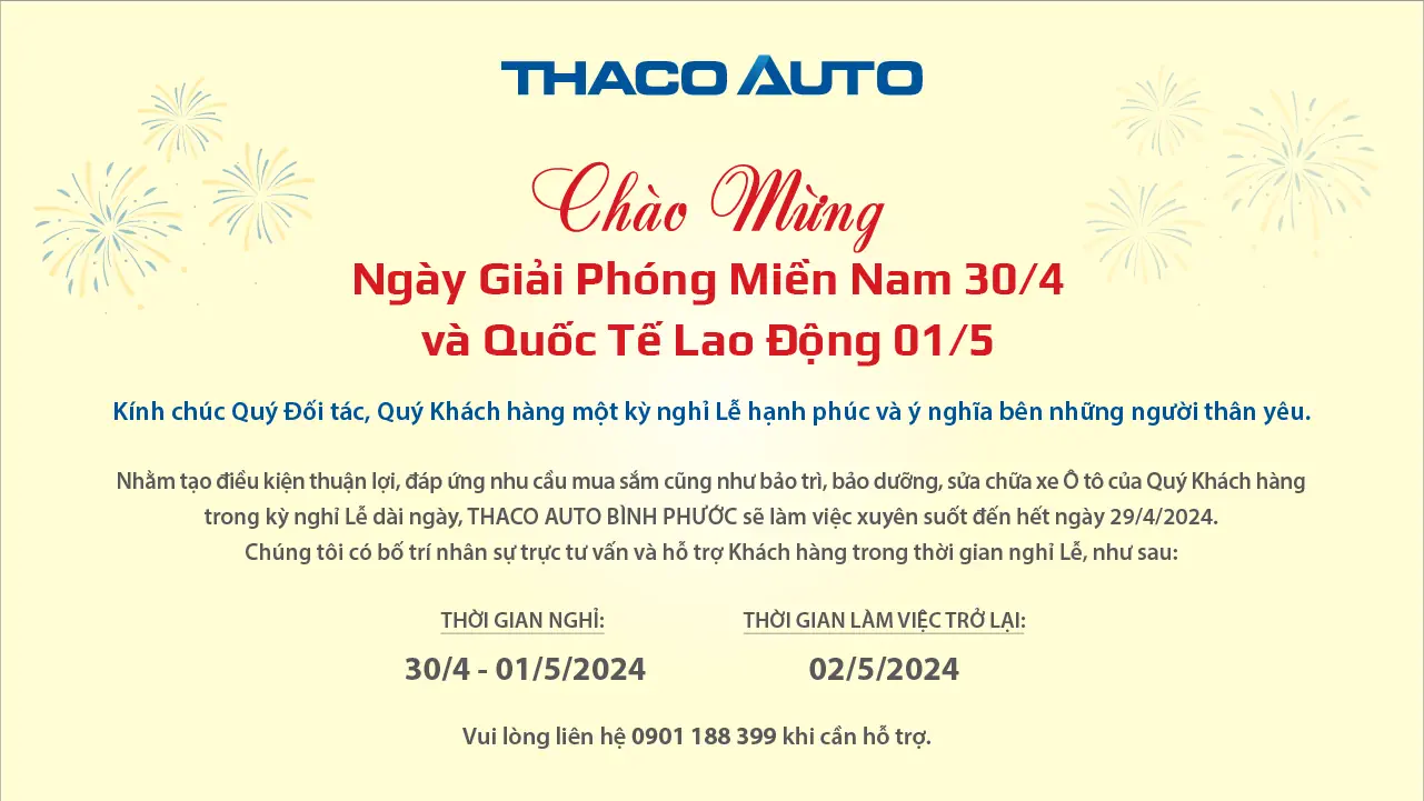 THÔNG BÁO LỊCH HOẠT ĐỘNG TRONG DỊP LỄ 30/04 - 01/05